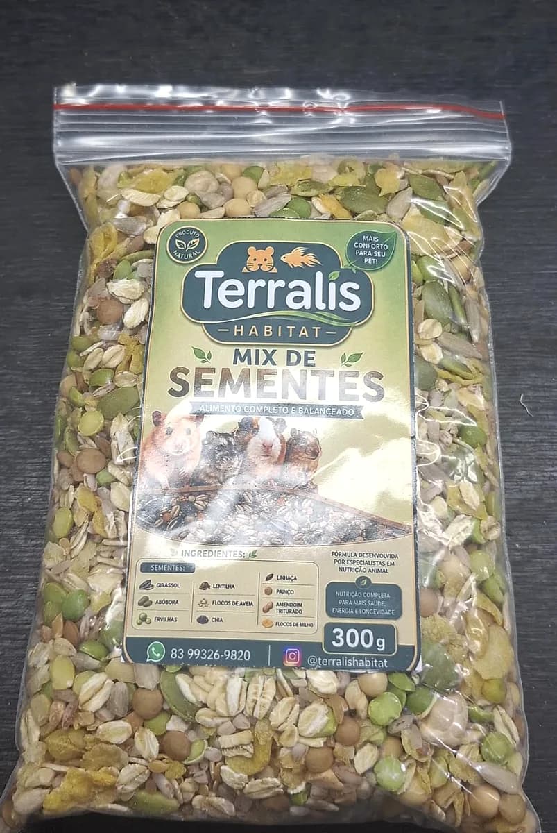 Pacote de mix de sementes Terralis Habitat para roedores, 300 g, na Aquapets Exóticos em João Pessoa